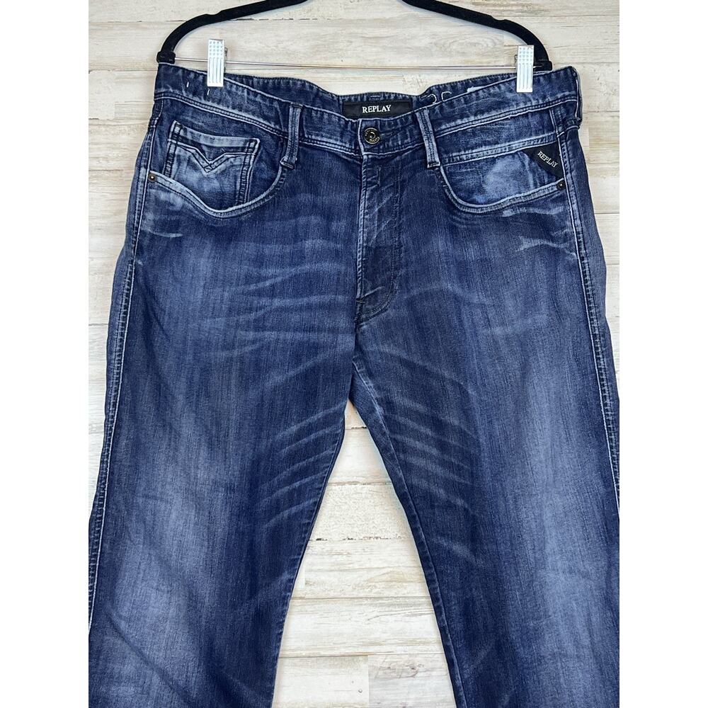 Mens Replay M914 ANBASS Stretch Slim Tapered Blue Jeans W36 L34